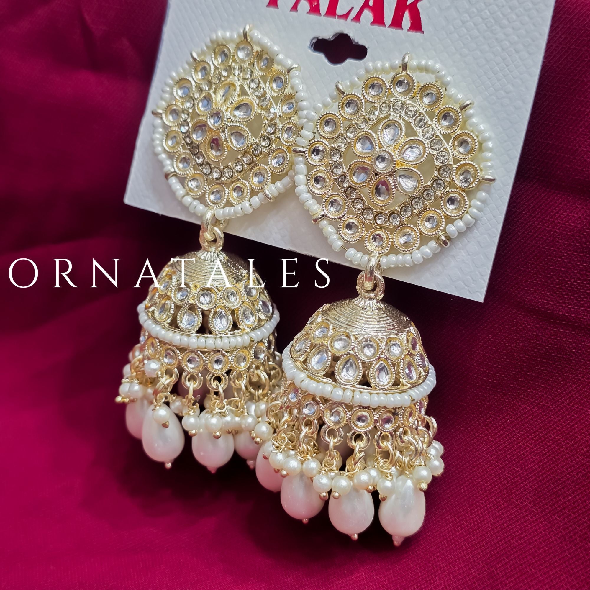 White Pakistani Jhumka Earrings featuring Multani Kundan design with Pearl Drops – Perfect for Bridal and Festive Look – Ornatales
