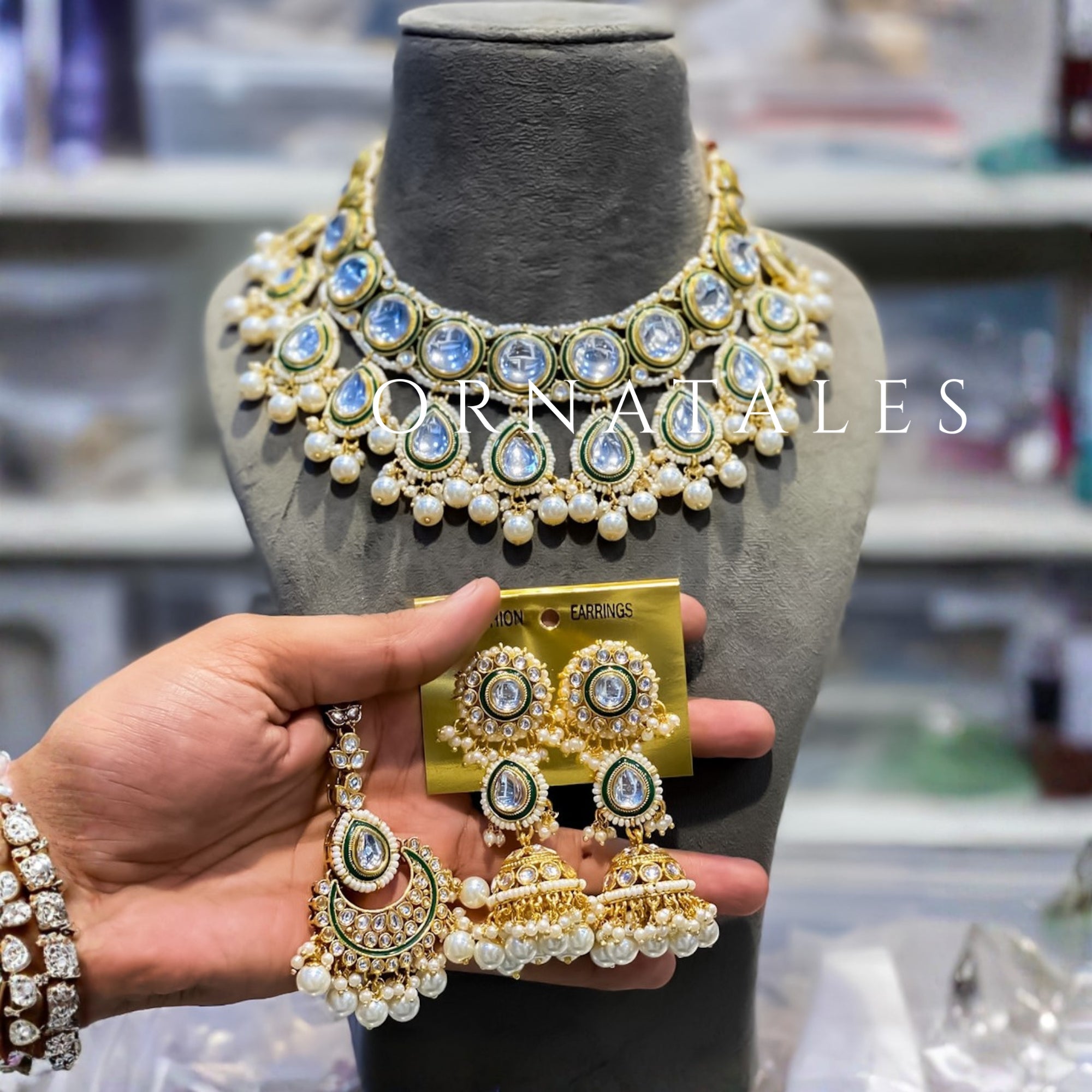 White Pearl Kundan Necklace Set – Rajwada Drop Motif Design